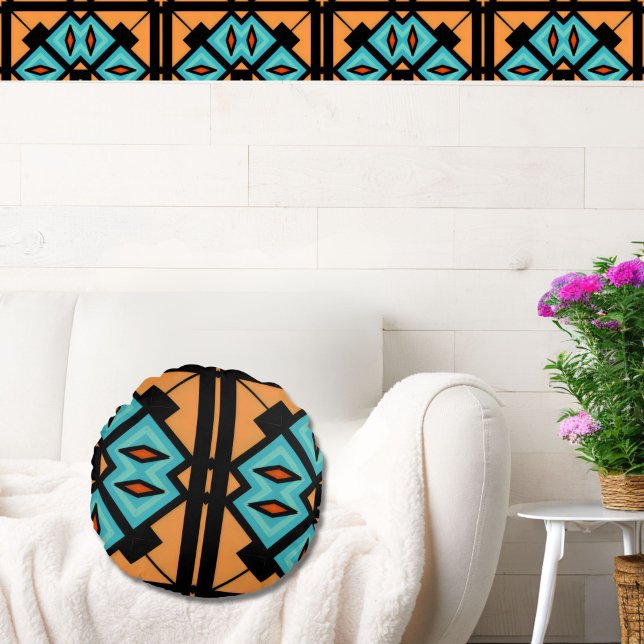 Fontän Blue Saffron fet Mönster Rund Kudde (Skapare uppladdad)