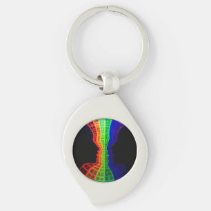 Fontän i kärlek fluorescerande färglösa regnbåge swirl silverfärgad nyckelring
