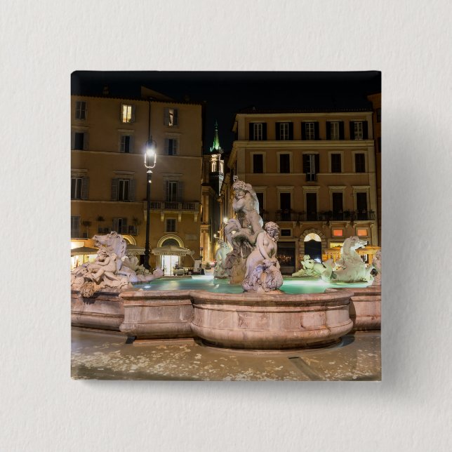Fontän i Neptune i Piazza Navona - Rom Knapp (Framsida)
