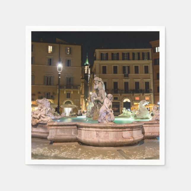 Fontän i Neptune i Piazza Navona - Rom Pappersservett (Framsidan)