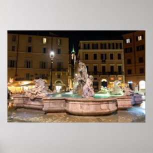 Fontän i Neptune i Piazza Navona - Rom Poster