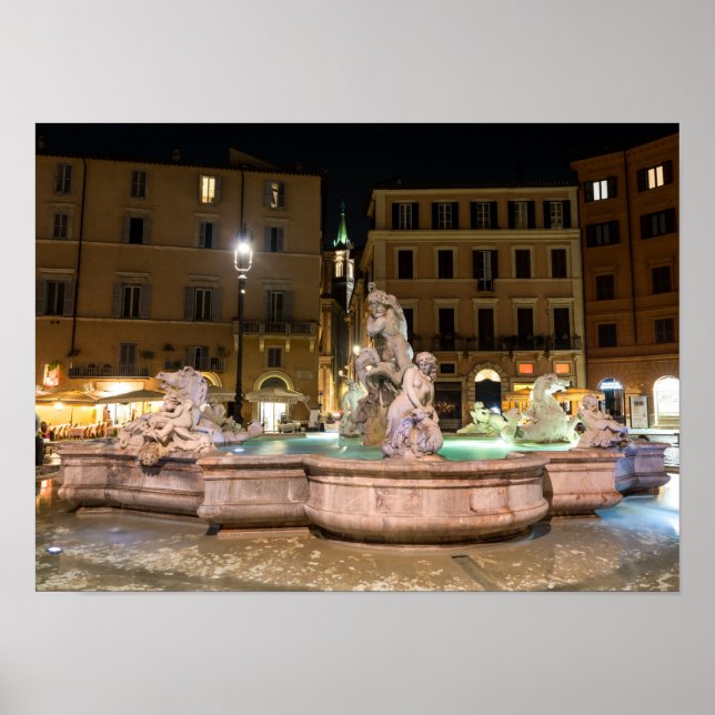 Fontän i Neptune i Piazza Navona - Rom Poster (Framsidan)