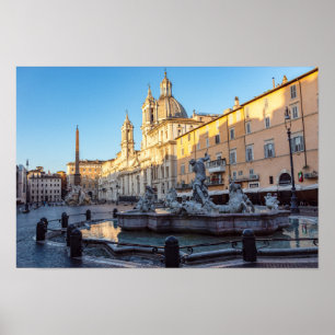 Fontän i Neptune i Piazza Navona - Rom Poster