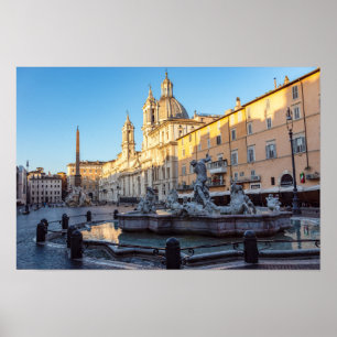 Fontän i Neptune i Piazza Navona - Rom Poster