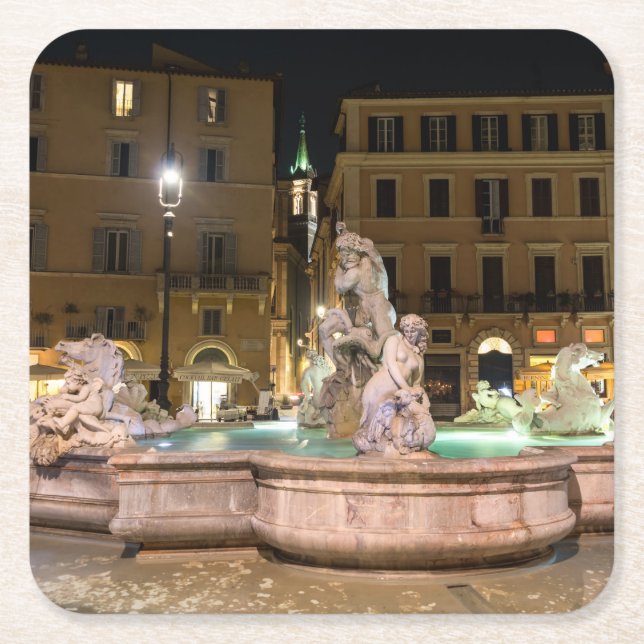 Fontän i Neptune i Piazza Navona - Rom Underlägg Papper Kvadrat (Framsidan)