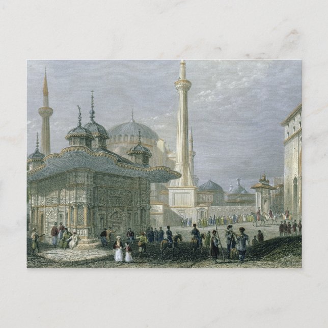 Fontän och Square of St Sophia, Istanbul, engra Vykort (Framsida)