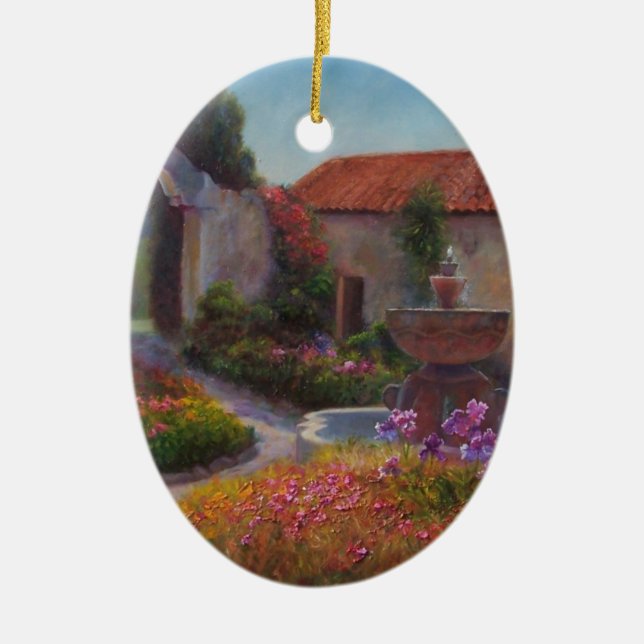 Fontän och trädgård på den Carmel beskickningen Julgransprydnad Keramik (Framsidan)