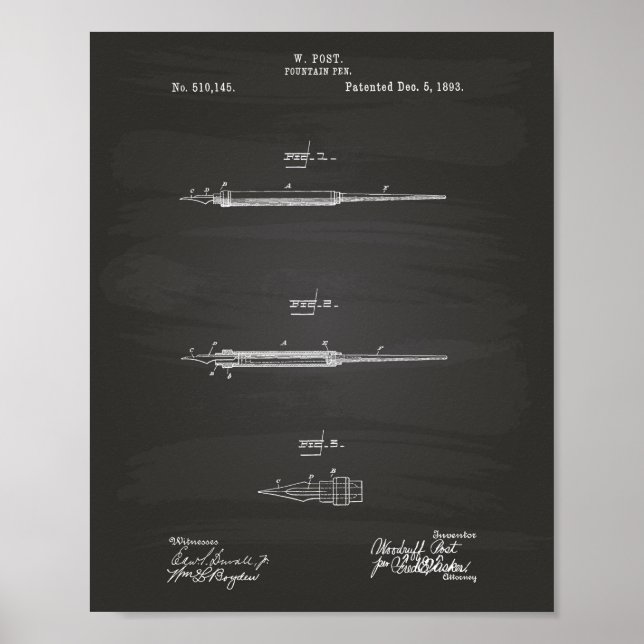 Fontän Pen 1893 Patent Art Chalkboard Poster (Framsidan)