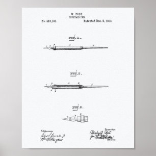 Fontän Pen 1893 Patent Art White Papper Poster
