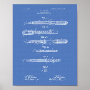 Fontän Pen 1905 Patent Art Blueprint Poster
