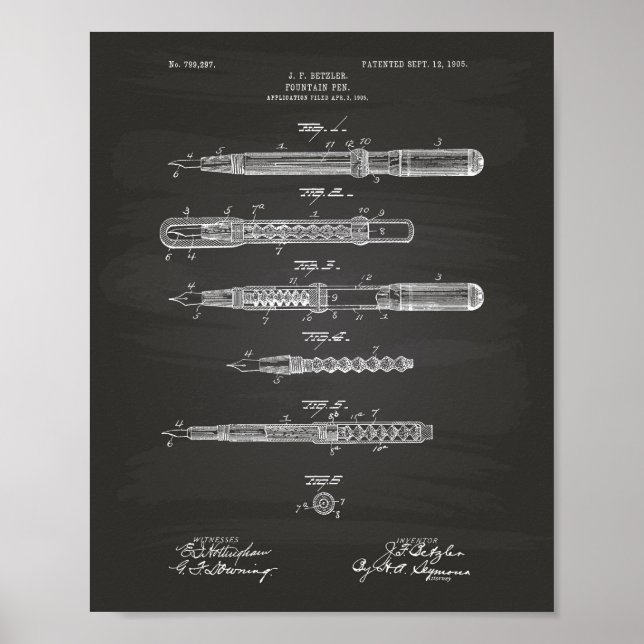 Fontän Pen 1905 Patent Art Chalkboard Poster (Framsidan)
