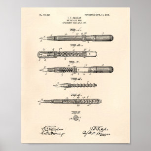 Fontän Pen 1905 Patent Art Old Peper Poster