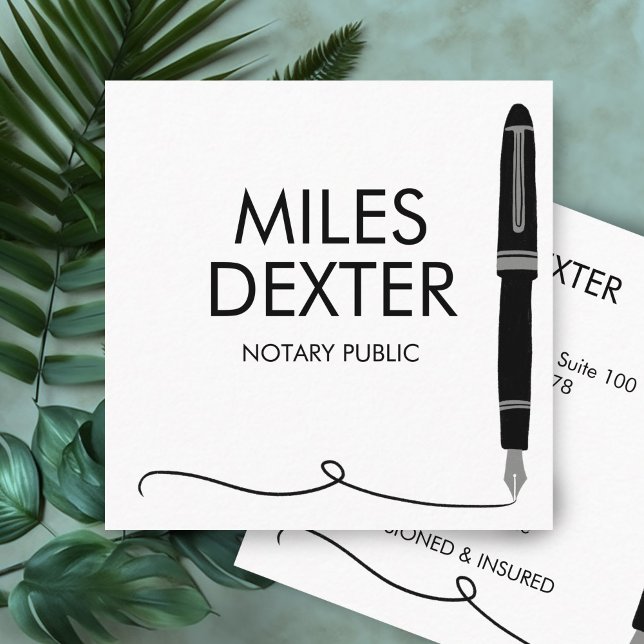 Fontän Pen Namnteckning Logotyp Notary Public Lega Fyrkantigt Visitkort (Fountain Pen Signature Logo Notary Public Legal Square Business Card
)