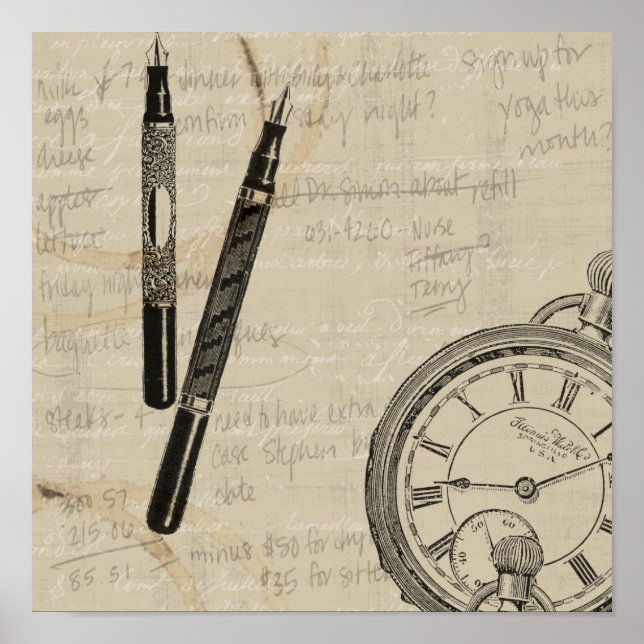 Fontän-pennor och -yta med anteckningar poster (Framsidan)