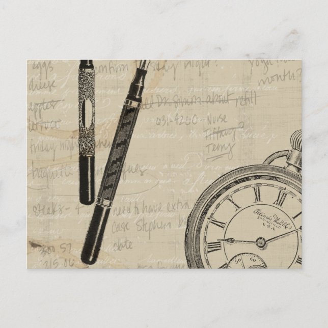 Fontän-pennor och -yta med anteckningar vykort (Framsida)