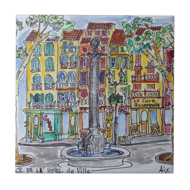 Fontän Place de L'Hotel de Ville Kakelplatta (Framsidan)