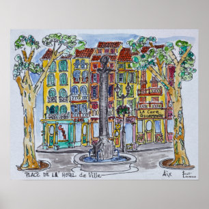 Fontän Place de L'Hotel de Ville Poster