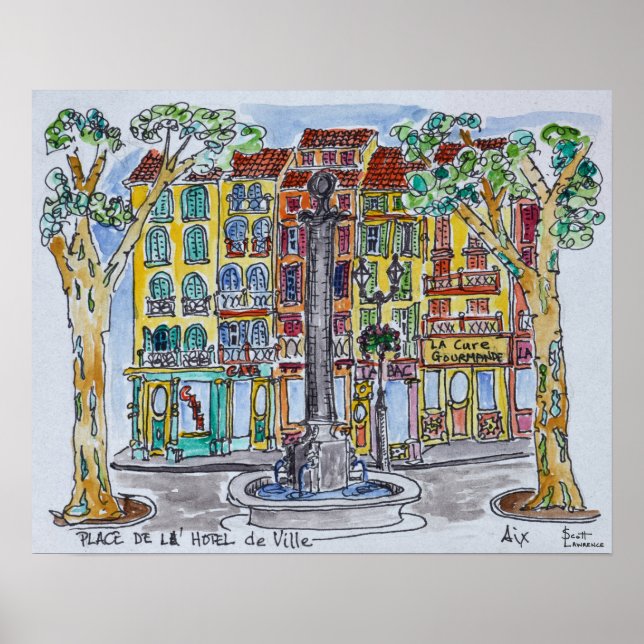 Fontän Place de L'Hotel de Ville Poster (Framsidan)