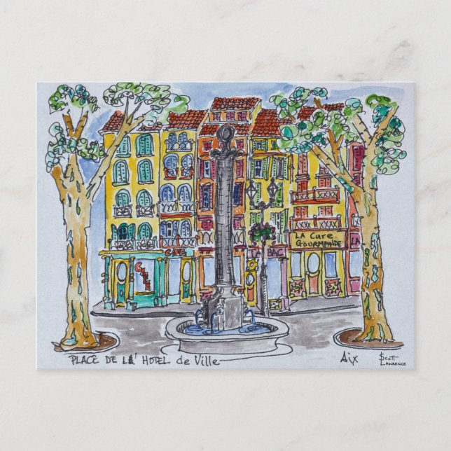 Fontän Place de L'Hotel de Ville Vykort (Framsida)