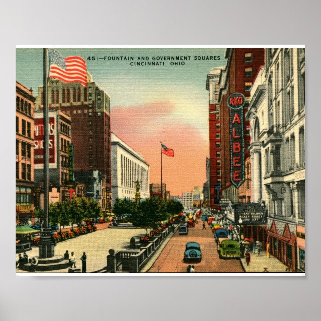 Fontän Square, Cincinnati, Ohio Vintage Poster (Framsidan)