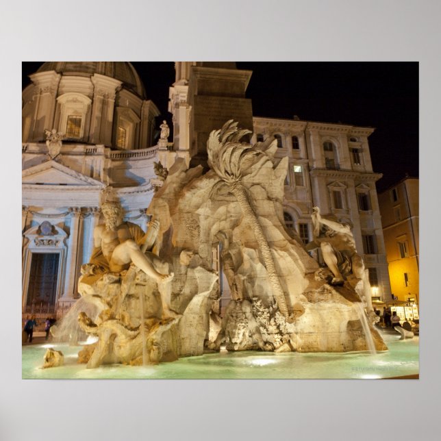 Fontän vid de fyra floderna, Piazza Navona, Rom Poster (Framsidan)