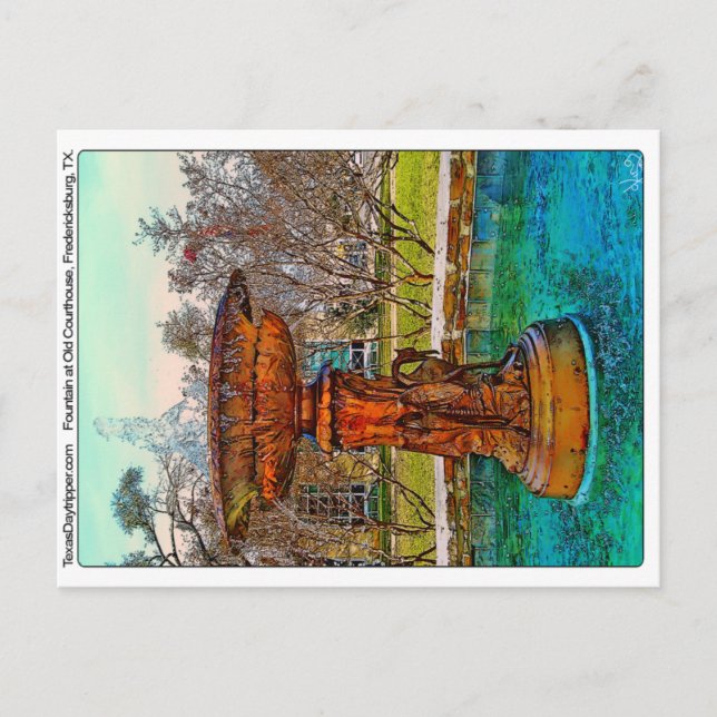 Fontän vid Gamla Domstol, Fredericksburg, TX Vykort (Framsida)