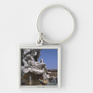 Fontana dei Quattro Fiumi, Piazza Navona, Rom, Fyrkantig Silverfärgad Nyckelring