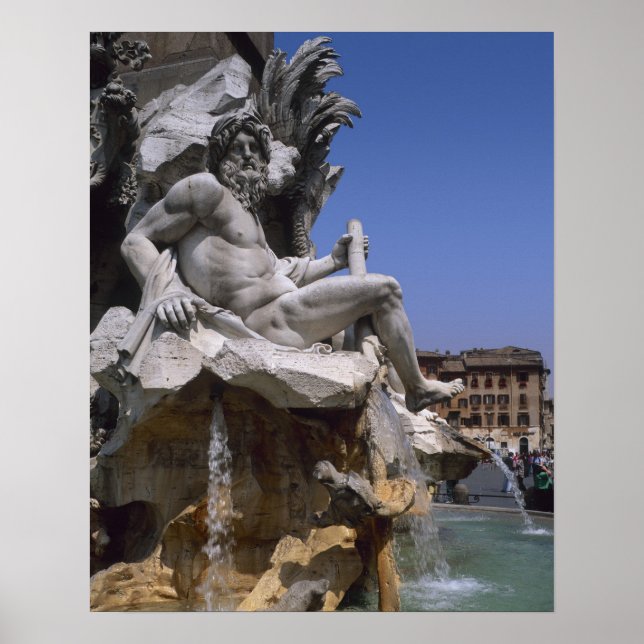 Fontana dei Quattro Fiumi, Piazza Navona, Rom, Poster (Framsidan)