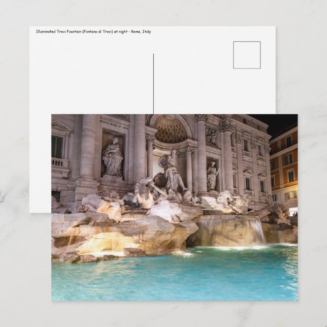 Fontana di Trevi på natten - Rom, Italien Vykort (Fram/baksida)