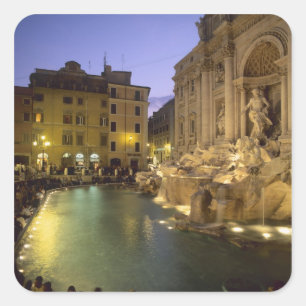 Fontana di Trevi på natten, Rom, Lazio, Italien Fyrkantigt Klistermärke