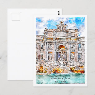 Fontana di Trevi Roma Travel Ställe Watercolor Vykort