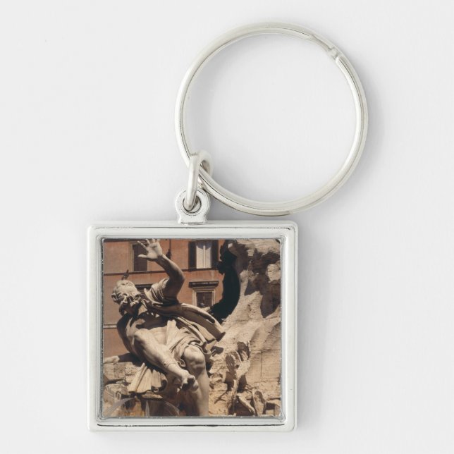 Fontänen av de fyra floderna fyrkantig silverfärgad nyckelring (Framsidan)