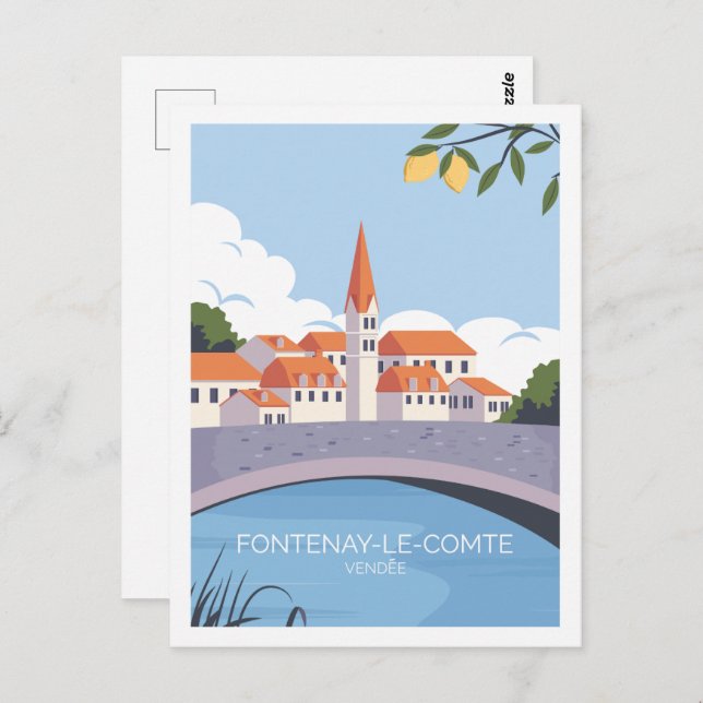 Fontenay le comte Berömd Travel Ställe Illustratio Vykort (Fram/baksida)