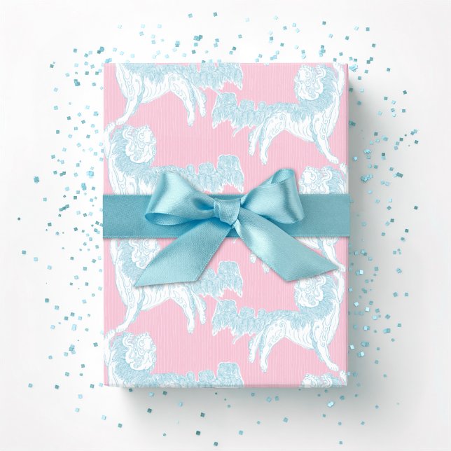 Foo Dog Waltz in Pink and Aqua Presentpapper (Skapare uppladdad)