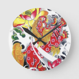 Foo Hund & Lotus Tattodesign Rund Klocka