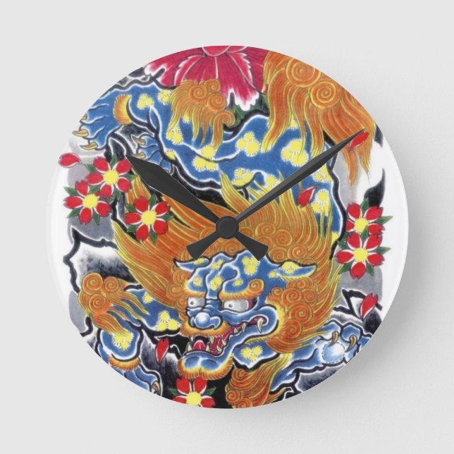 Foo Hund & Sakura Rund Klocka (Framsida)