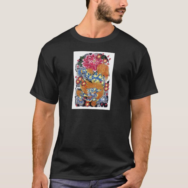 Foo & Sakura Japansk tatuering design T Shirt (Framsida)