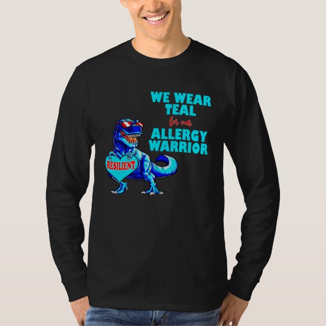Food Allergy Awareness Dinosaur TRex We Wear Teal  T Shirt (Framsida)