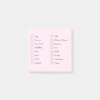 Food Allergy Checklist Sticky Notes for Kitchen Post-it Block