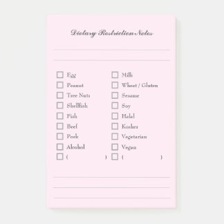 Food Allergy Checklist Sticky Notes for Kitchen Post-it Block