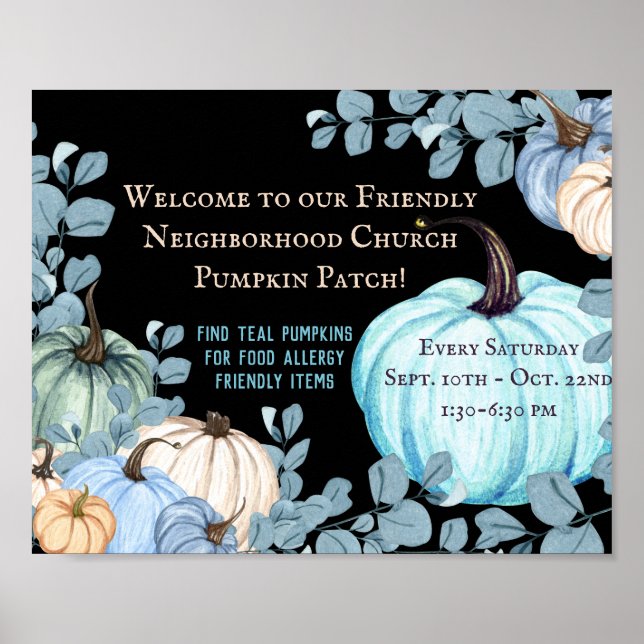 Food Allergy Friendly Teal Pumpkin Patch Black Poster (Framsidan)