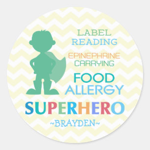 Food Allergy Superhjälten Boy Stickers Runt Klistermärke
