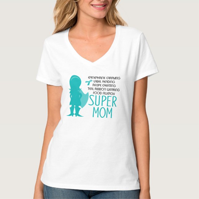 Food Allergy Toppen Mamma Teal Silhouette Shirt T-shirt (Framsida)