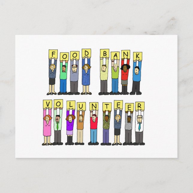 Food Bank Volunteer, Tecknad Group. Vykort (Framsida)