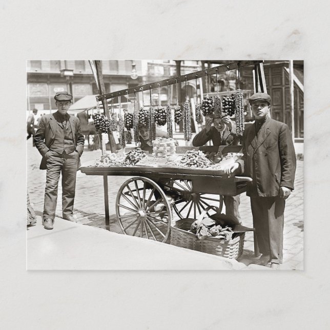 Food Cart in Little Italien, 1908 Vykort (Framsida)