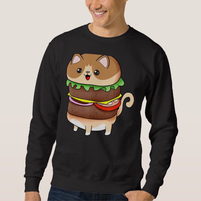 Food Cat Burger Lång Ärmad Tröja (Framsida)