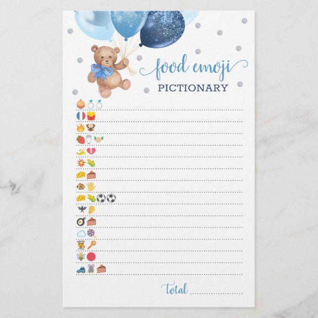 Food Emoji Pictionary Game Blue Silver Nalle (Framsida)