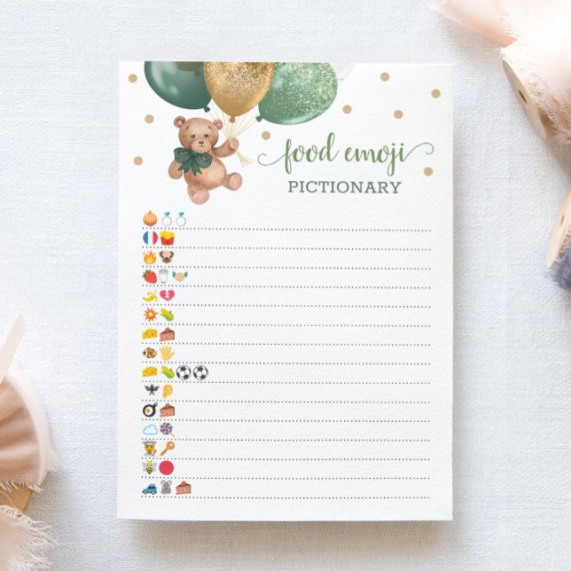 Food Emoji Pictionary Play Sage Nalle Card Inbjudningar (Skapare uppladdad)
