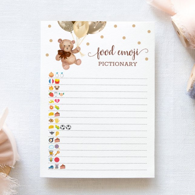Food Emoji Pictionary-spel Brown Nalle Card Inbjudningar (Skapare uppladdad)