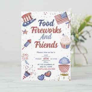 Food Friend and Fireworks 4:e juli BBQ Inbjudningar